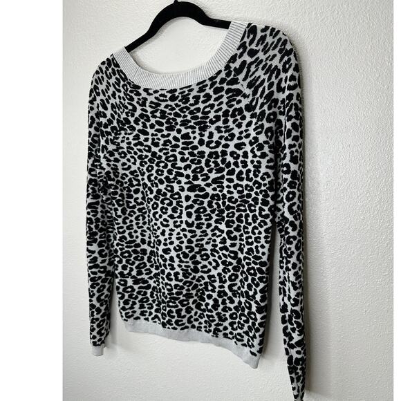 Express Black & Light Gray Leopard Print Boat neck Long Sleeve Thin Sweater M - Picture 7 of 11